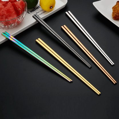 Korean chopsticks 304 stainless steel chopsticks full square gold non-slip chopsticks set Japanese chopsticks stainless steel tableware chopsticks - Image 5