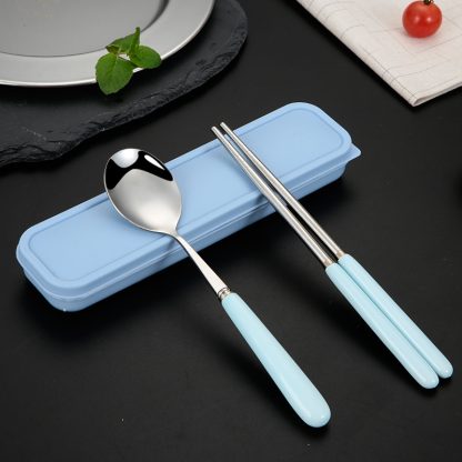 Tableware Set Stainless Steel Tableware Two-piece Set Chopsticks Spoon Ceramic Handle Chopsticks Portable Tableware Outdoor Tableware - Image 4