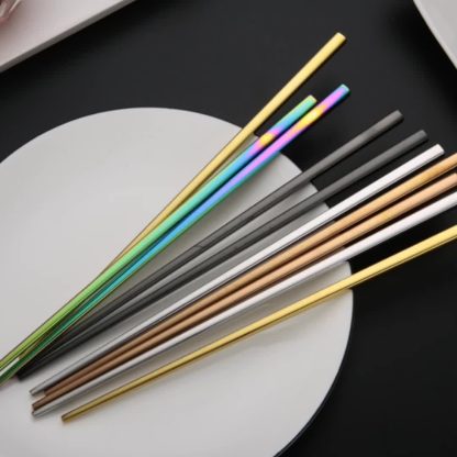 Korean chopsticks 304 stainless steel chopsticks full square gold non-slip chopsticks set Japanese chopsticks stainless steel tableware chopsticks - Image 2